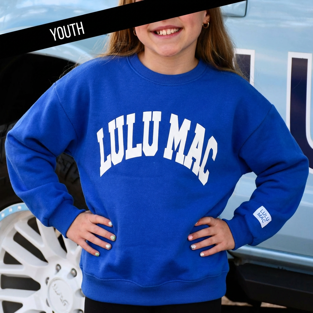 Lulu Mac Kid Sweatshirt ROYAL WITH WHITE PUFF